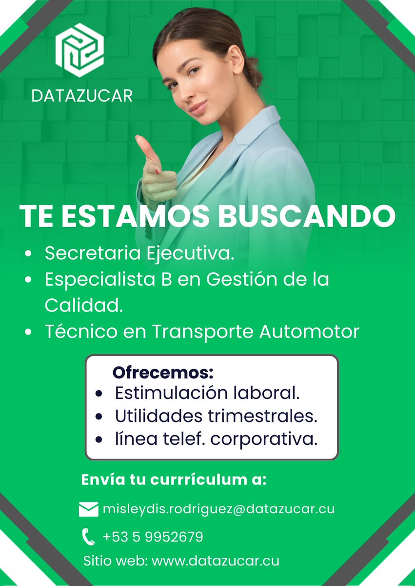 Tenemos nueva plaza vacante en convocatoria. Échele un vistazo a esta publicación. #DatazucarEsFuturo #GenteQueSuma
