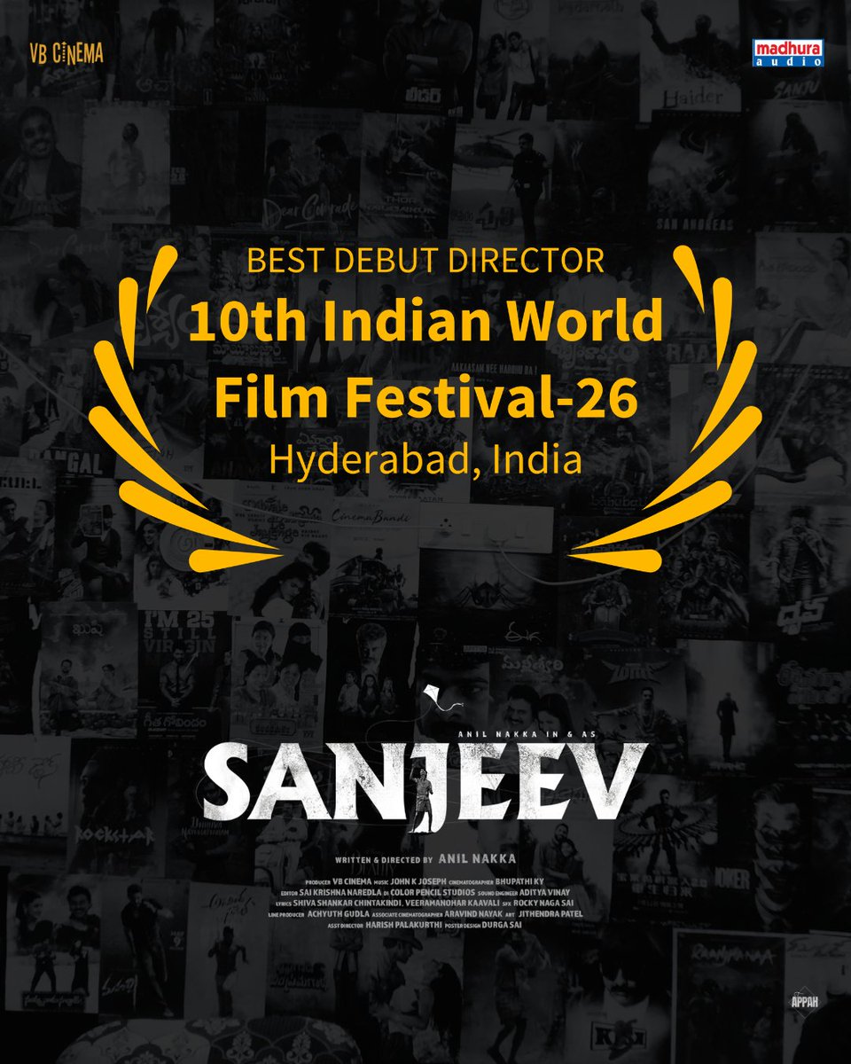 Hpalakurthi96's tweet photo. Excited to share that our film #Sanjeev
✍️🎬 by @nakkaanil8 has received recognition at the 10th #IndianWorldFilmFestival 2026, Hyderabad. The film won the Best Debut Director award
#SanjeevTheFilm #AnilNakka #BestDebutDirector #VBCINEMA #TEAMAPAH #IWFF https://t.co/921Yt6oVGE
