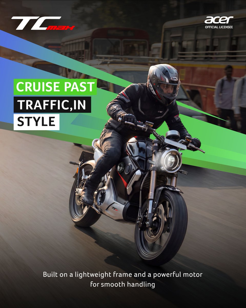 acerelectricind's tweet image. City traffic has its rules.
The TC Max has its own. ⚡

Built with a lightweight frame and responsive electric power, it lets you weave through traffic, glide through turns, and ride the city with effortless control.

#TCMax #AcerElectric #ElectricBike #RideElectric #EV