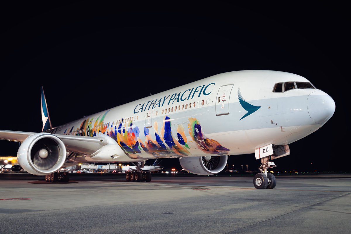 yvrairport's tweet photo. The Spirit of Hong Kong - 80th Anniversary Edition just landed at YVR! ✈️ As @CathayPacific’s first North American destination over 40 years ago, we’re excited to celebrate their big milestone and welcome this brand new livery for the first time to North America this evening.

📸 @onemoreweektogo