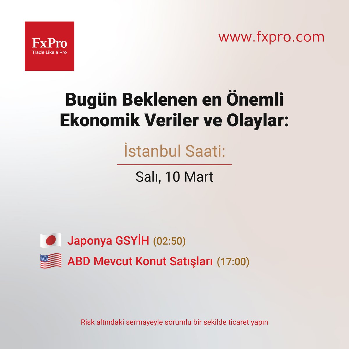 Günün beklenen en önemli ekonomik olayları ve verileri
İstanbul Saati

Salı, 10 Mart
🇯🇵 Japonya GSYİH (02:50)
🇺🇸 ABD Mevcut Konut Satışları (17:00)

#fxpro #Yatırım #Borsa #Finans

Risk altındaki sermayeyle sorumlu bir şekilde ticaret yapin