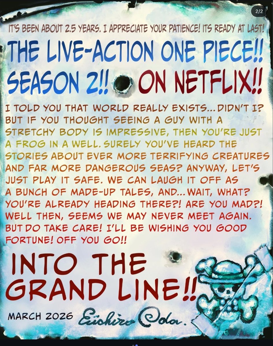 sandman_AP's tweet photo. Here is Oda’s latest message about the live-action Season 2.
I found parts of the Japanese version a bit unclear.🥺 Do you think the English version communicates the message effectively?🧡 https://t.co/iNsF00GK5S