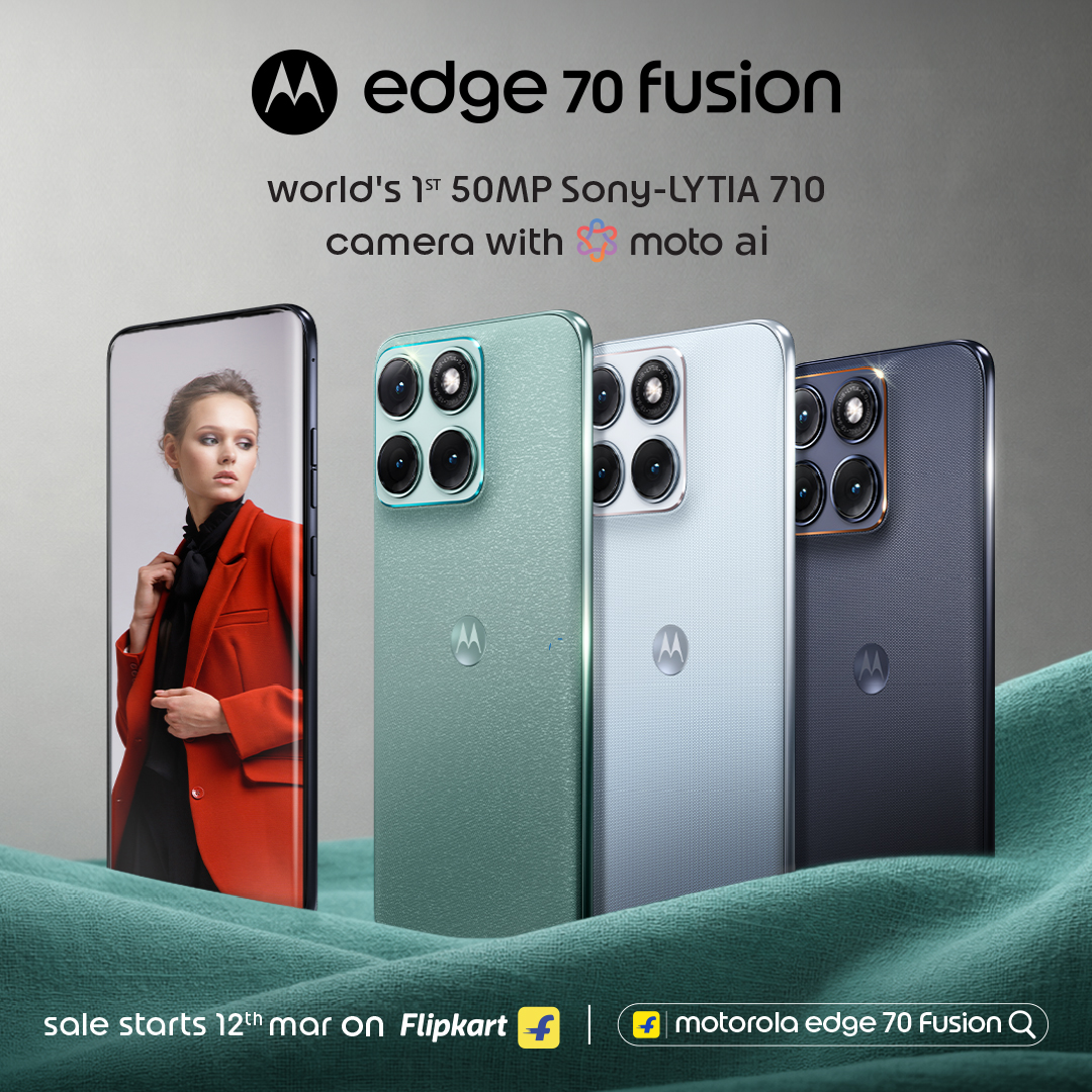 motorolaindia's tweet photo. Power through every moment of your day with ease on the motorola edge 70 fusion. 

Sale starts 12th March on Flipkart, https://t.co/azcEfy2uaW and at leading retail stores.
Grab yours for just ₹24,999*

#MotorolaIndia #MotorolaEdge70Fusion #CaptureBeyondTheOrdinary https://t.co/mgKbVG5Ir0