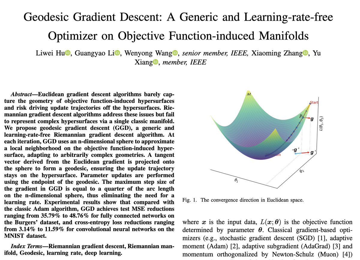 f14bertolotti's tweet photo. Interesting optimizer that projects the gradient onto a tangent n-dimensional ball on the loss landscape. Unfortunately, the experiments are fairly basic, but i quite like the idea.

🔗https://t.co/cjljvNkWCJ https://t.co/g6hUnU7q70