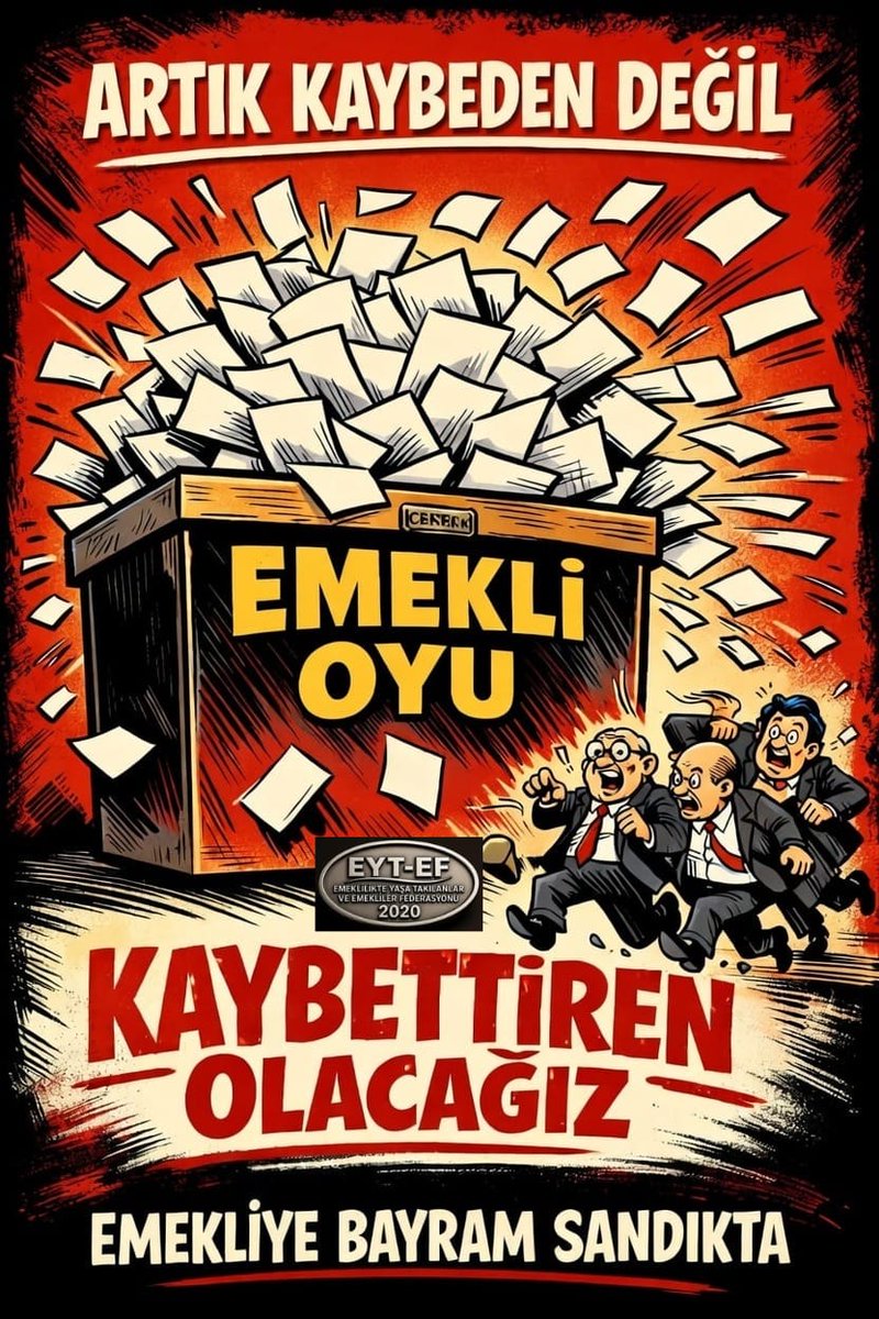 EMEKLİ
👇
#EmekliyeBayramSandıkta

#Emekli çektiği sefaleti de
Tutulmayan sözleri de unutmaz.

Artık mesaj nettir!

Emeklinin bayramı;
Sadaka gibi verilen ikramiyelerde değil,
Sandıkta kurulacak adalette olacaktır.

#5000KısmiyeBayramSandıkta
<a href="/RTErdogan/">Recep Tayyip Erdoğan</a>
<a href="/isikhanvedat/">Prof. Dr. Vedat Işıkhan</a>
<a href="/memetsimsek/">Mehmet Simsek</a>