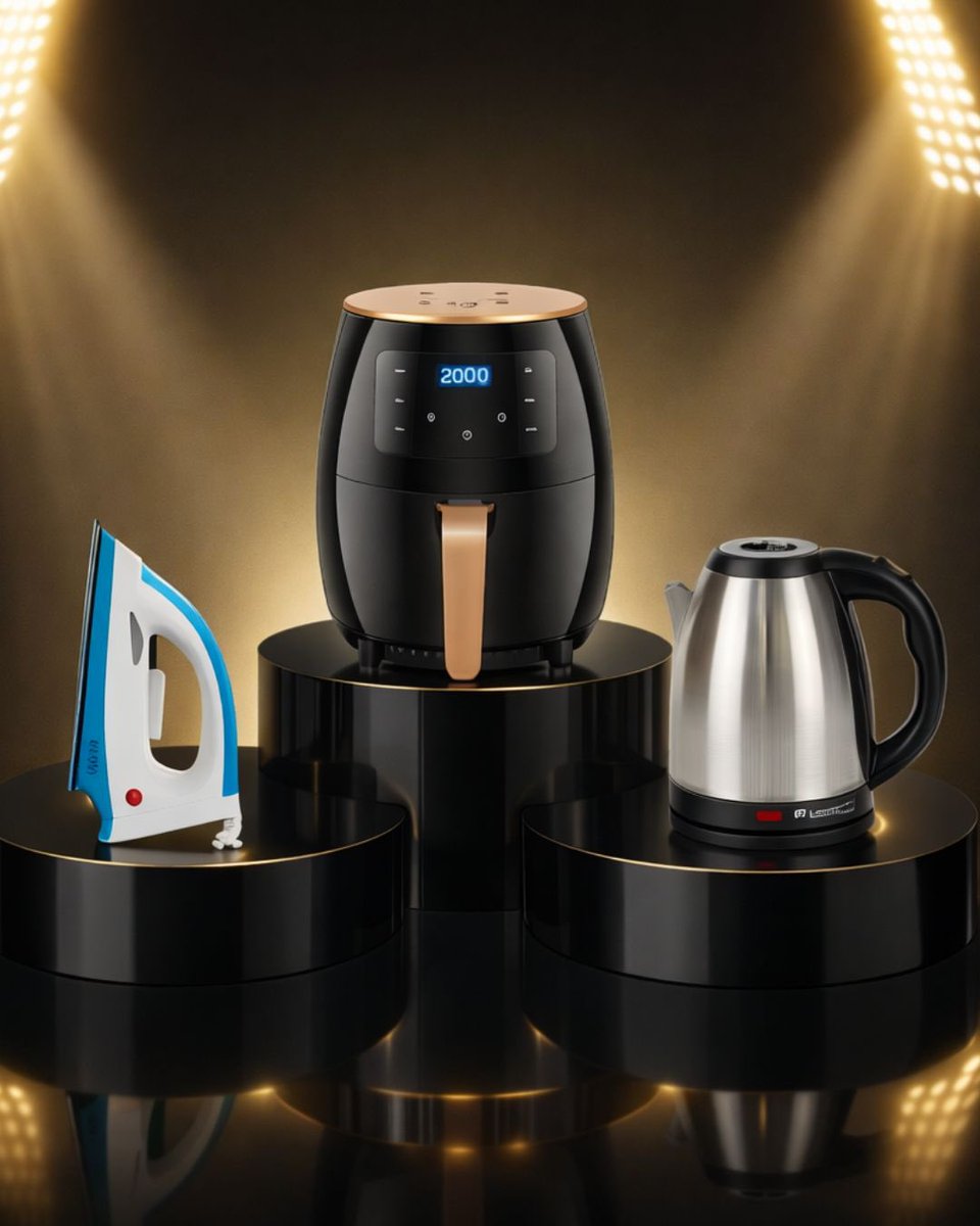 lootcoza's tweet image. Upgrade your kitchen in one go! Get the 6L Digital Air Fryer, sleek Stainless Steel Kettle, stylish Gold-Accent Cutlery Set, and a Powerful Steam Iron all in one 6pc Kitchen Combo! Cook, sip, dine, and press everything you need, all in style. #KitchenGoals #AirFryerMagic #Home