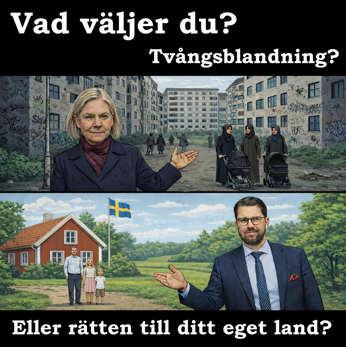 <a href="/TobiasBaudin/">Tobias Baudin</a> Inför förra valet pratade jag med en dörrknackare. Han kunde inte svara på vad av invandringen han tyckte berikade oss och blev märkbart arg när jag sa att jag röstade SD. 
I år kommer jag fråga om de ser fram emot tvångsblandingen själva. 
Bring it on!