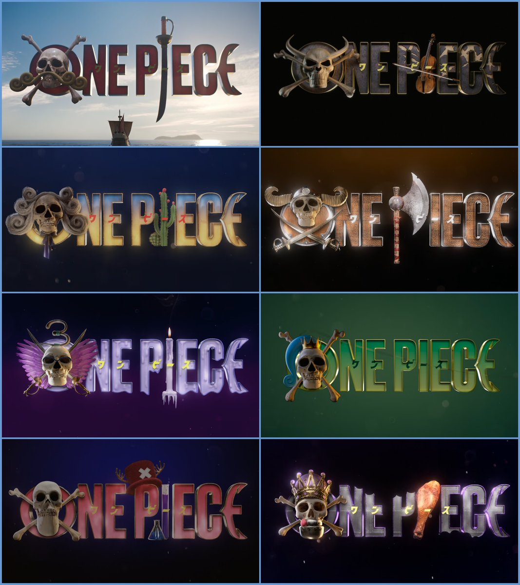 "ONE PIECE" Season 2 - Title Card Logo Variations ✨

- Episode 1: "The Beginning and the End" (1h 6m)
- Episode 2: "Good Whale Hunting" (1h 3m)
- Episode 3: "Whisky Business" (1h 3m)
- Episode 4: "Big Trouble in Little Garden" (54m)
- Episode 5: "Wax On, Wax Off" (57m)
- Episode