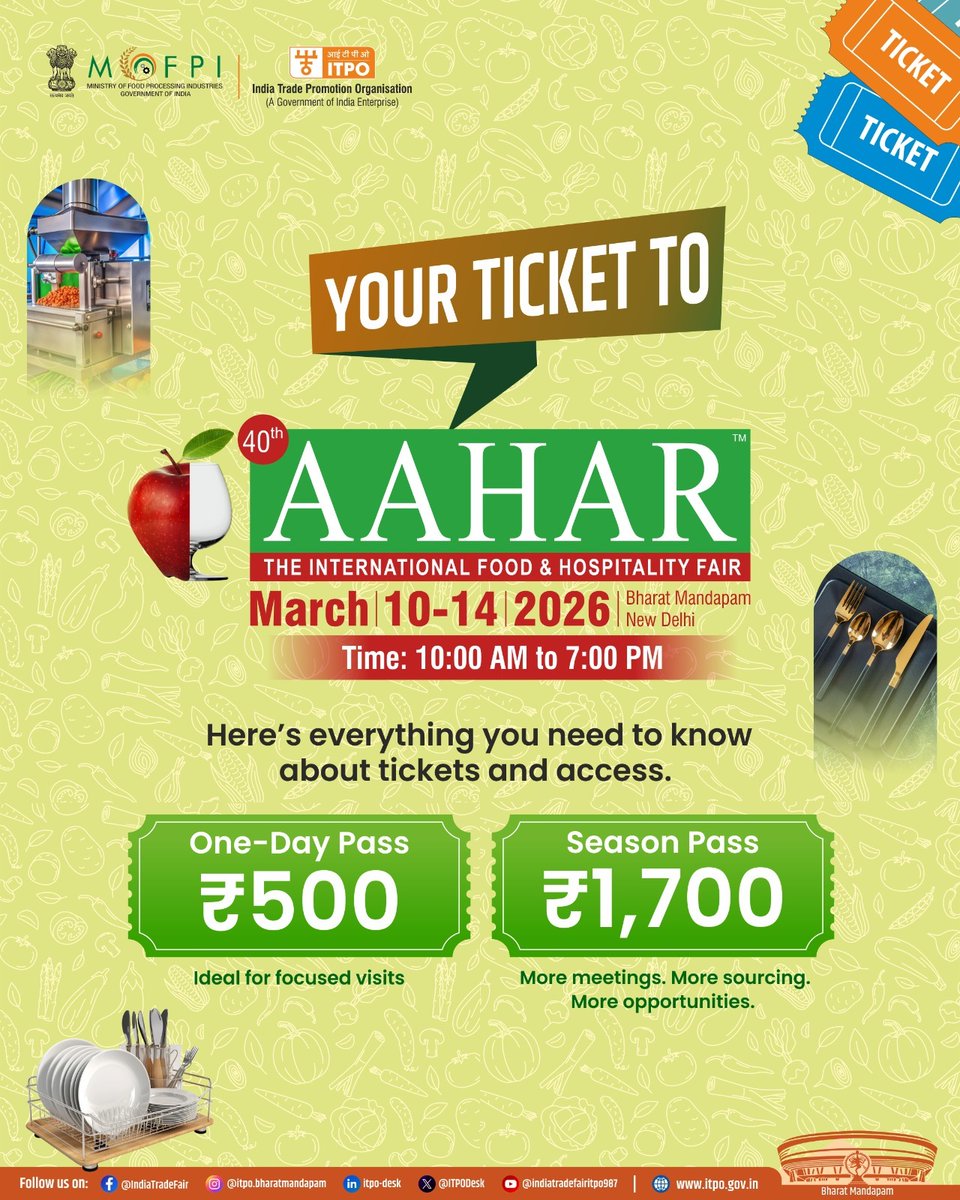 BaeAkal's tweet photo. Food processing se hospitality trends tak – industry ke naye ideas yahin milenge.
Restaurants, hotels aur food brands ke professionals ke liye perfect networking platform.
📍 Bharat Mandapam, New Delhi
📅 10–14 March
#Aahar2026 https://t.co/g0H0K5EX6R