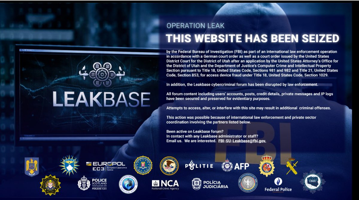 ResearchMalware's tweet photo. 🚨 Cybercrime Forum Seized
The Leakbase cybercriminal forum has been seized as part of an international law enforcement operation involving the FBI, Europol. Authorities state that forum data including accounts, posts, messages, have been secured for evidentiary purposes https://t.co/VyflVp1jXZ
