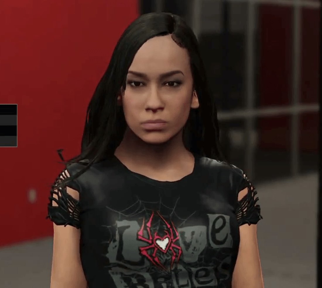PUNxALXXX's tweet image. The way they didn’t even bother to fix her original top from #WWE2K15… but glad the full gear still there tho… 
The differences in likeness is crazy. Lol #WWE2K26