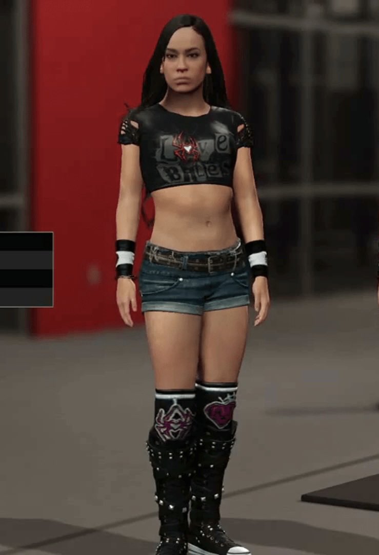 PUNxALXXX's tweet image. The way they didn’t even bother to fix her original top from #WWE2K15… but glad the full gear still there tho… 
The differences in likeness is crazy. Lol #WWE2K26