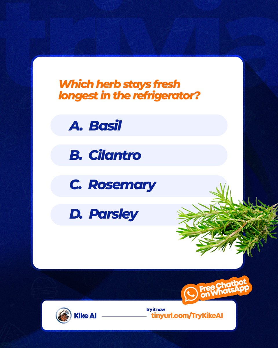 myKikeAI's tweet image. Drop your answer in the comments 👇

You can get your answer, smart kitchen tips, budget-friendly recipes, and food-saving ideas from our FREE Kike AI bot. 

Start here:
tinyurl.com/TryKikeAI

Say “Hello Kike.”

#tuesdaytrivia #kikeAI #kitchenkips