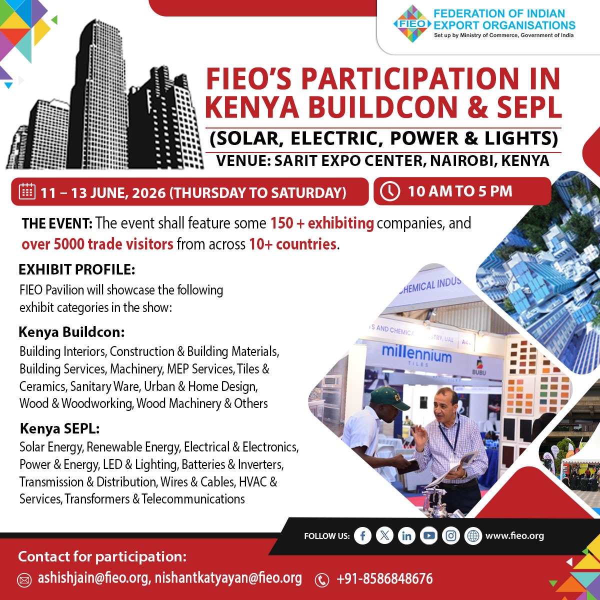 kenyabuildcon's tweet photo. We are proud to announce that the India Pavilion at Kenya Buildcon & Kenya SEPL Expo 2026 is being organised by The Federation of Indian Export Organisations (FIEO)
ποΈ 11β13 June 2026
π Sarit Expo Centre, Nairobi
π Entry FREE
π Visit: https://t.co/Akosu7K5X5
#KenyaBuildcon https://t.co/augj4juFUx