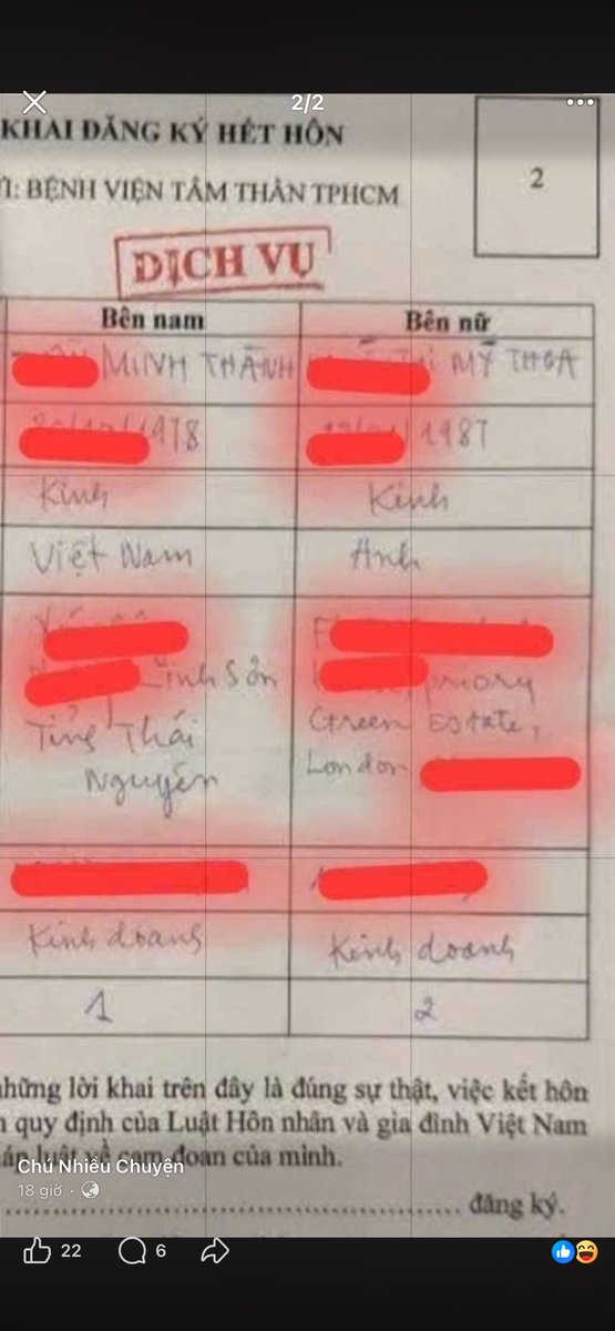 DIỄN BIẾN NÓNG VỤ TYM VÀ KHẢY: CẬP NHẬT SIÊU SHOCK!!!  
Cặp đôi đã chính thức "đi đăng ký kết hôn" luôn rồi nhé, và điểm nhấn cực phẩm:  
- Chồng quốc tịch Anh, nghề "Kinh doanh" (level 1)  
- Vợ quốc tịch Anh, nghề "Kinh doanh" (level 2)  
- Địa chỉ cô