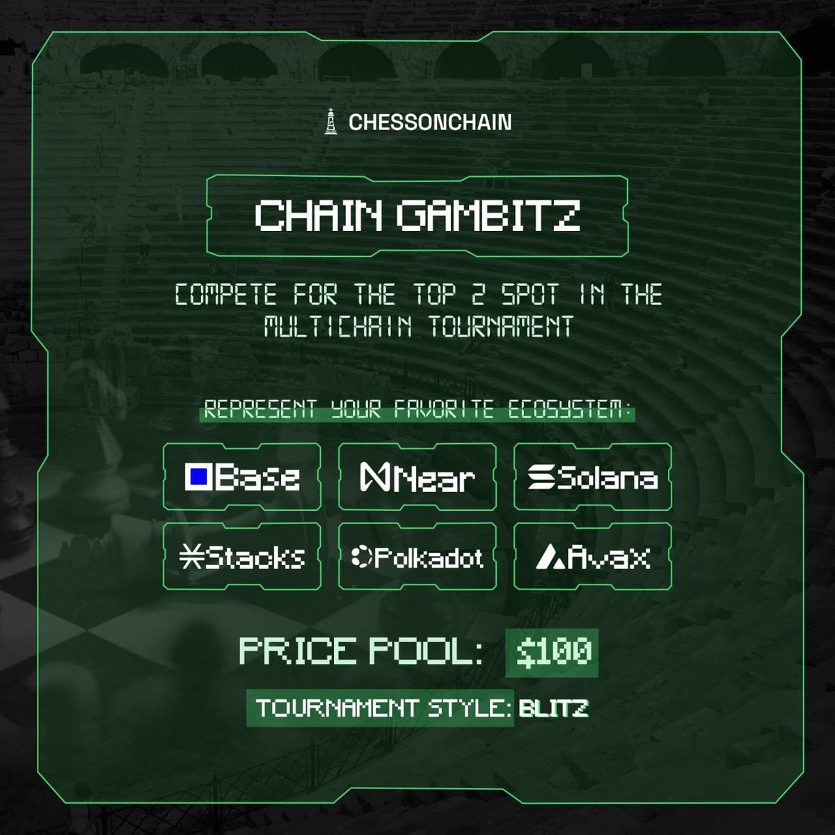 Tekegeorge1's tweet photo. GM everybody!! Cooking a lil something for the chain enthusiasts 
@Stacks 
@solana 
@Polkadot 
@baseapp 
@avax 
@NEARProtocol 
Players will  represent their ecosystems and qualify for the final chain gambitz , who’s gonna win ?? 
More info coming soon on @ChessOnChain https://t.co/NmYasMwj5U