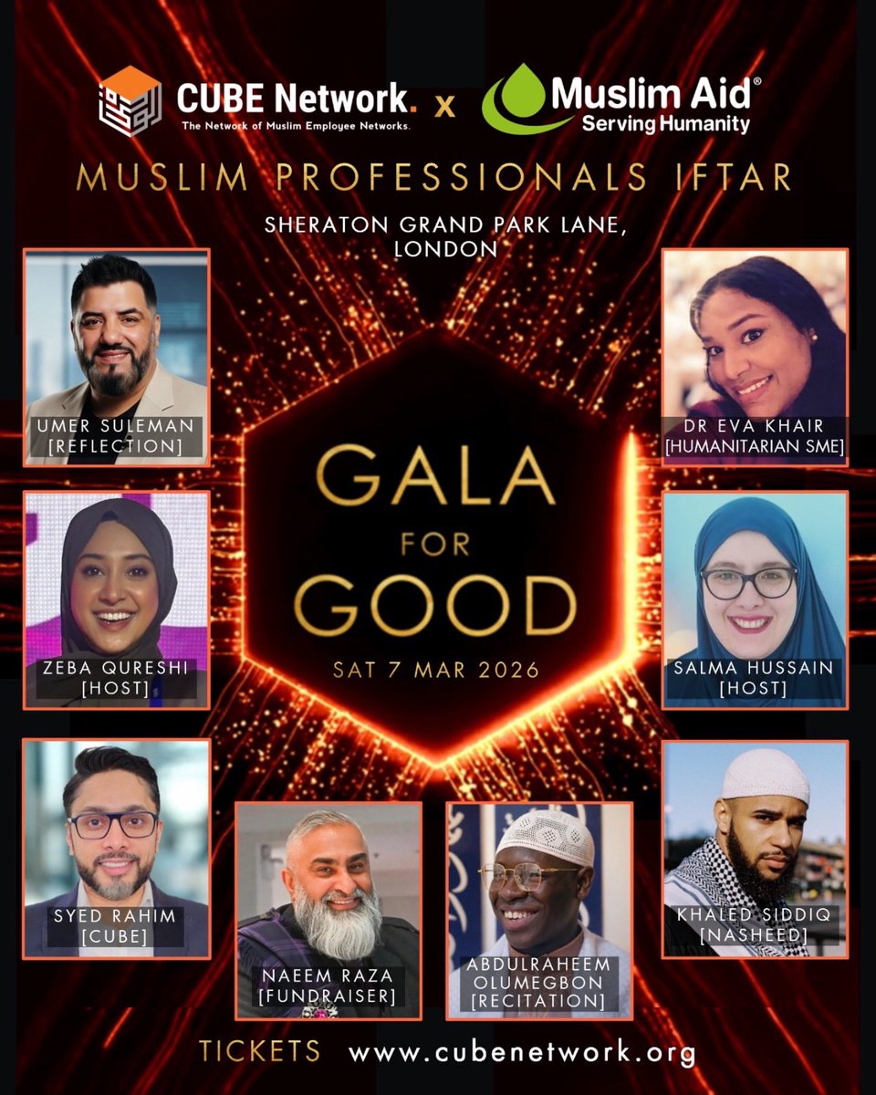 CubeTweeting's tweet photo. We were honoured to be joined by an inspiring line-up:
Umer Suleman - Inspirational Speaker
Dr Eva Khair - Humanitarian SME
Khaled Siddiq (KHXLED) - Live Nasheed
AbdulRaheem Olumegbon - Recitation
Naeem Raza - Fundraising
Zeba Qureshi - Host
Salma Hussain - Host
Syed Rahim - CUBE https://t.co/XPlzOoWm73