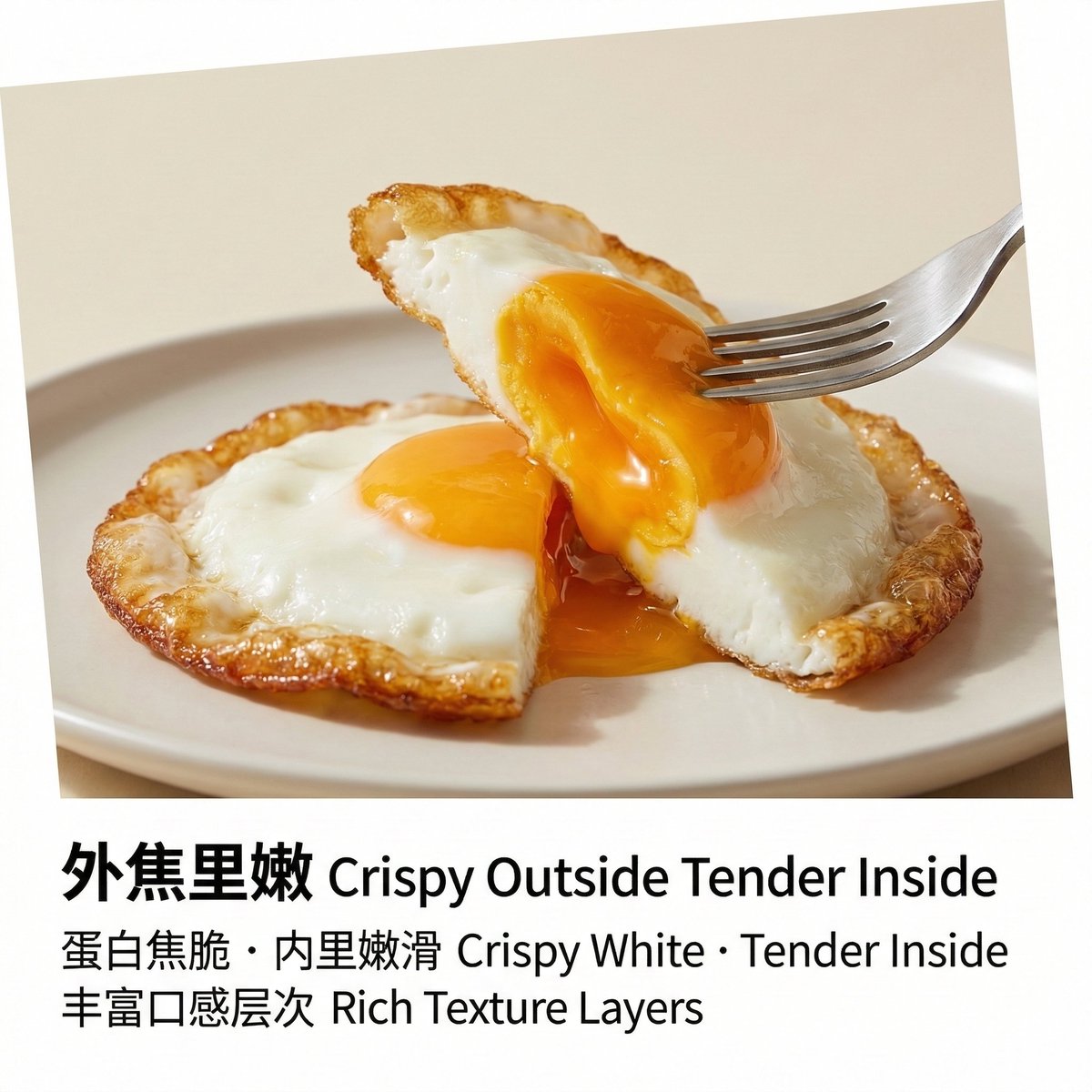 清晨的第一缕阳光透过窗纱，厨房里传来"滋啦"一声轻响——那是新鲜鸡蛋滑入热锅的瞬间，蛋白在高温下迅速凝结，边缘泛起诱人的金黄焦边，蛋黄依旧保持柔软的流心状态。