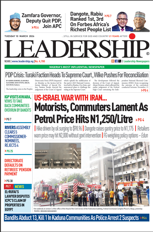 LeadershipNGA's tweet photo. LEADERSHIP Newspaper for Tuesday, March 10, 2026 https://t.co/tAGKnunkJg