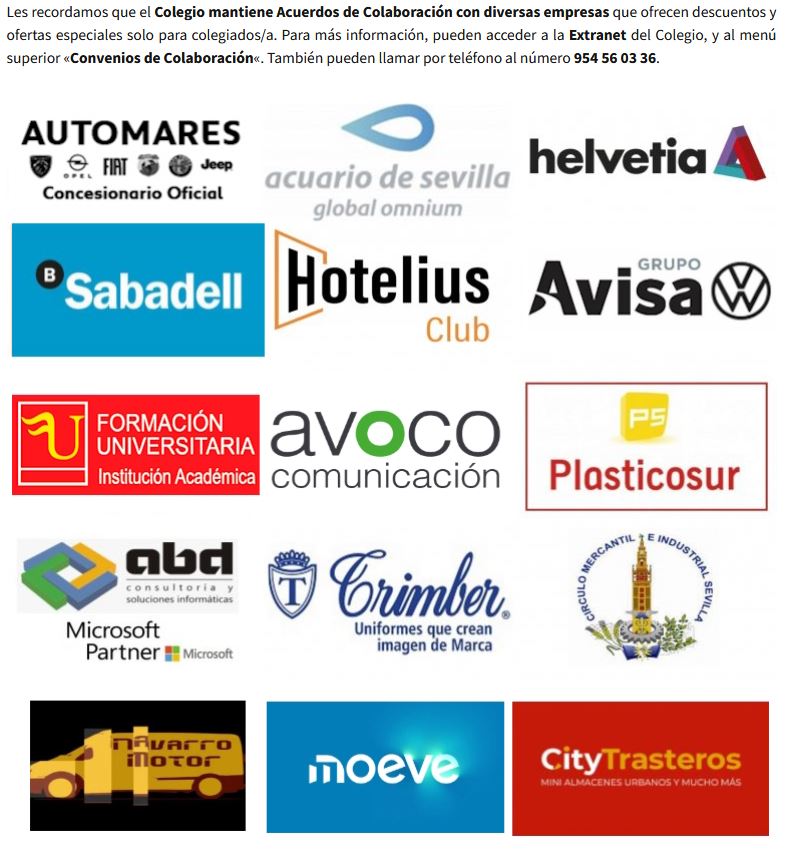 Servicios colegiales. Convenios de Colaboración