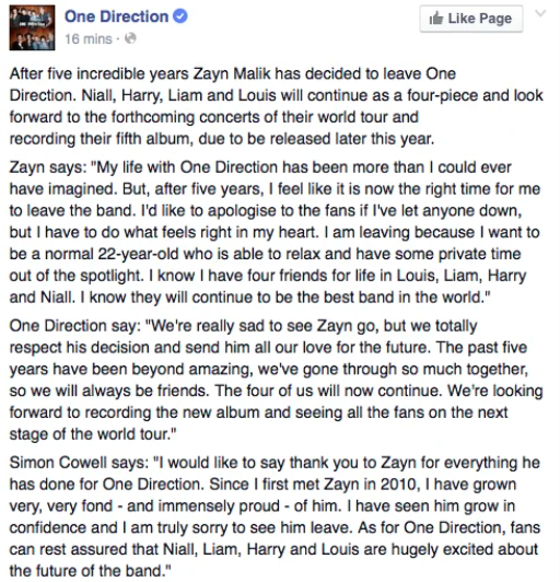 11 years ago on this month, Zayn announced his departure from One Direction.