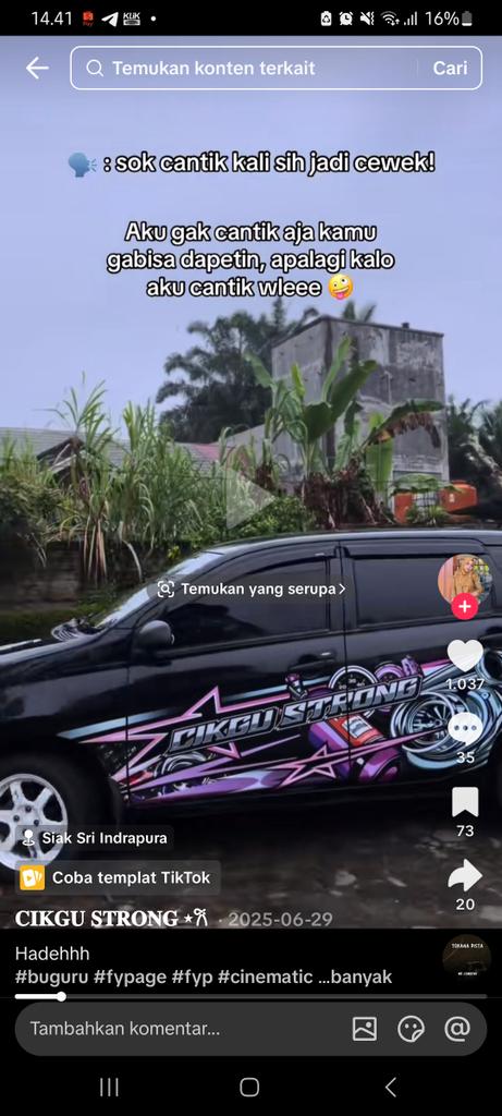 vidiwidi00's tweet photo. @tanyakanrl Konten2nya gak jelas banget, mana kek haus validasi, itu sampe2 mobil distikerin segede gaban🤣 https://t.co/Wud69OouMS