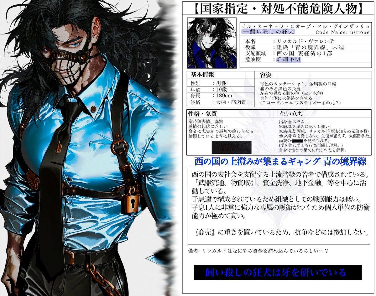 ippanzinn0528's tweet photo. 【リッカルド・ヴァレンテという男】
設定資料集みたいにしたかった。
関係図には「葬儀屋」と「保険屋」が追加される予定です。 https://t.co/KXSsvI6t00