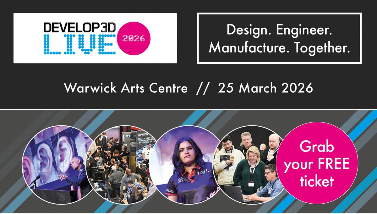 DEVELOP3DLive's tweet photo. 🚀 Only 15 days until DEVELOP3D LIVE — the UK’s free event for product designers, engineers and manufacturers - exploring the future of product development technology.

📅 25 March 2026
📍 Warwick Arts Centre, UK
🎟️ https://t.co/I7xHBBP2LM https://t.co/cbuu49hzRg