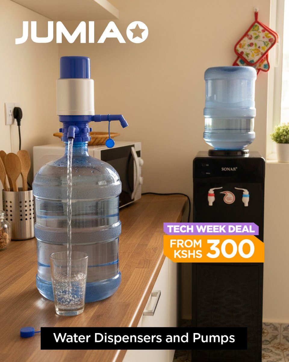 JumiaKenya's tweet photo. Ile moment unajaribu kuinua 20L bottle ya maji 😭
Mgongo yako: “Sasa tunapigana?”
Water dispenser = life upgrade.
Get your water dispensers from Jumia today.
Call to order- 0711 011011
#jumiakenya #JumiaTechWeek #TechDeals https://t.co/VcazgzzyIu