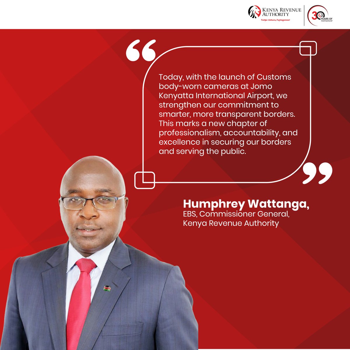 Proud to mark the launch of Customs body-worn cameras at JKIA today. This initiative reinforces our commitment to transparency, professionalism, and secure borders as we continue to modernize service delivery for the public. 🇰🇪

#KRABodyCam #CustomsandBorderControl