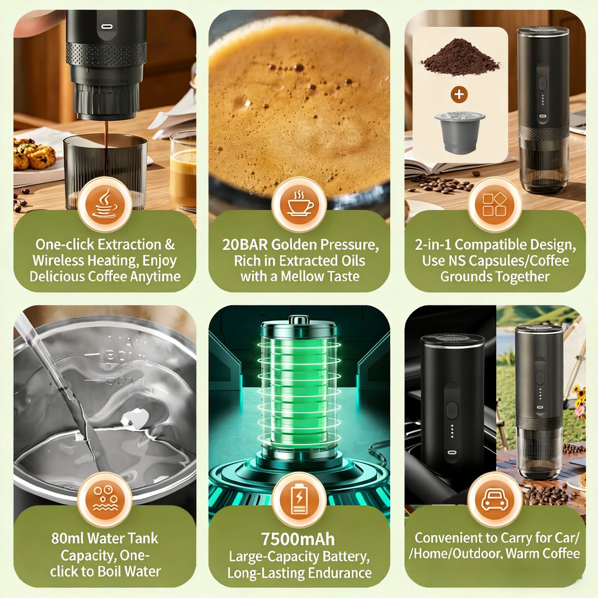 MINJIAN338's tweet image. ☕ Coffee anywhere, anytime!   CM-2588 portable espresso maker brings café quality to your camping trip, office desk, or hotel room.   15Bar pressure • Dual compatible • 80ML tank • Type-C charging  Your perfect brew, wherever life takes you. 🏕️  #PortableCoffee #coffeeOnTheGo