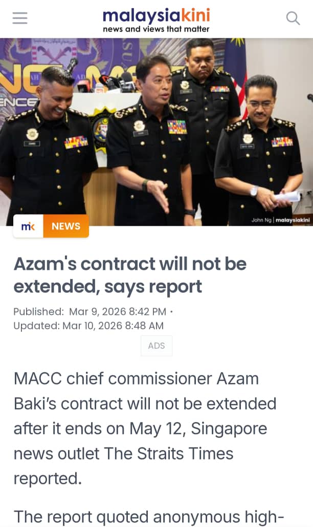 Whether extended or not, investigation or RCI on the matters raised about him and the organisation under him, be it by any sources, foreign or local, should not be stopped or swept under the carpet. 

Corruption is not just about accumulation of wealth. It's also about abuse of