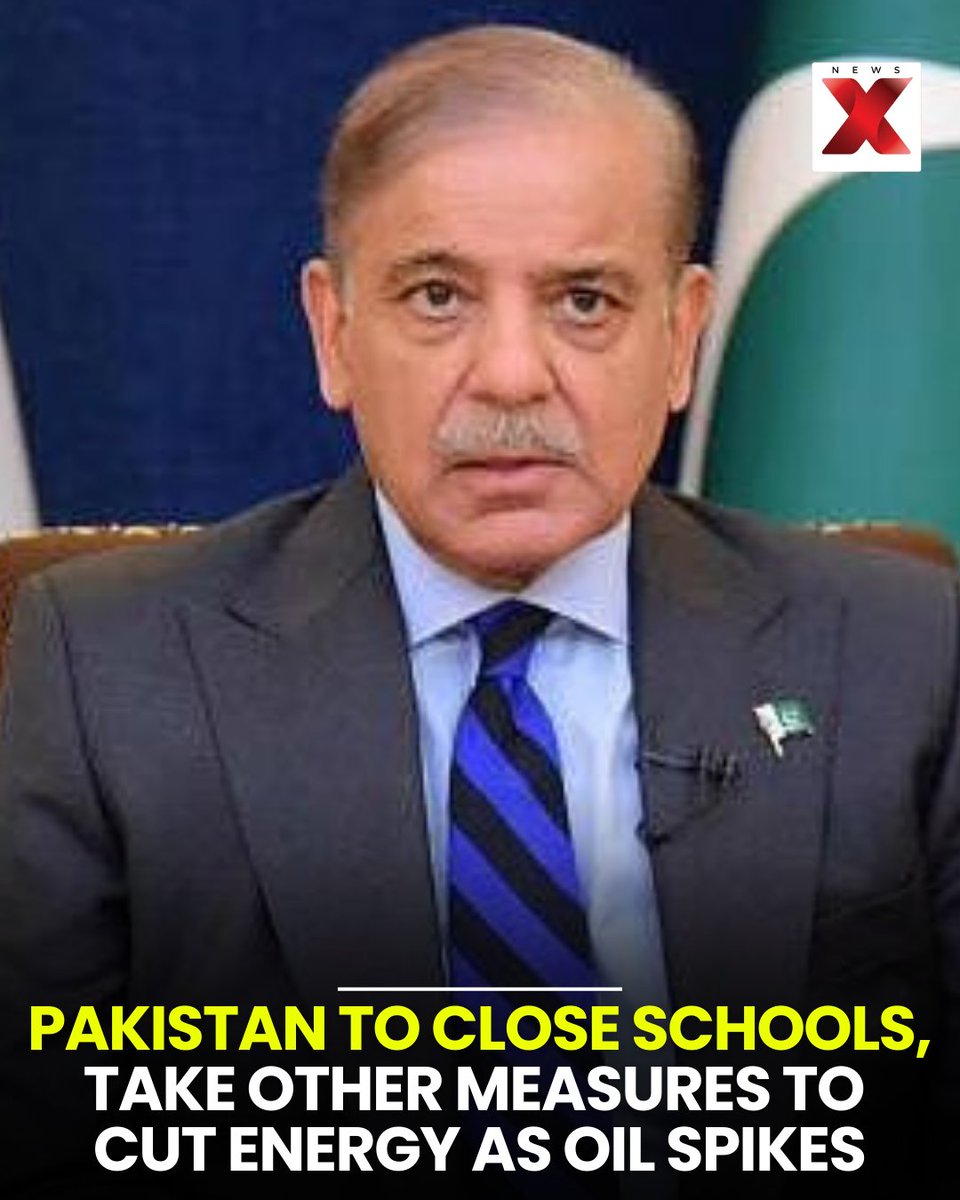 NewsX's tweet photo. Pakistan to close schools, take other measures to cut energy as oil spikes.
#pakistan #closeschool #energy #oilspikes #newsx https://t.co/736qiFQeb6