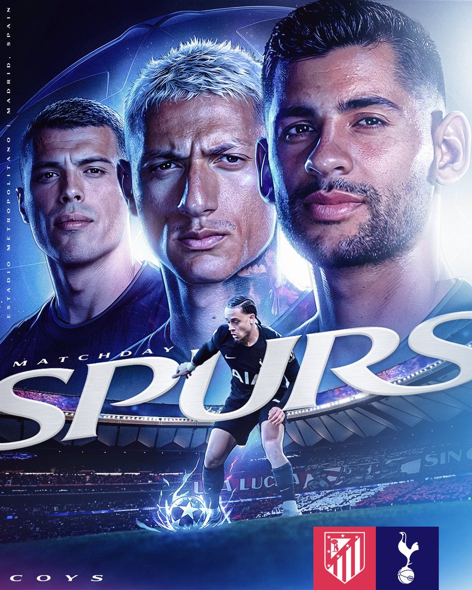 SpursOfficial's tweet photo. MATCHDAY 🌟

🆚 Atletico Madrid
🏟️ Estadio Metropolitano
🏆 Champions League
⏰ 8pm GMT https://t.co/NLkTc5Gljg