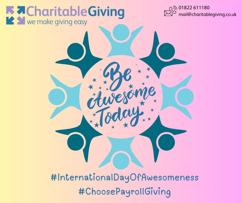 CharitbleGiving's tweet photo. Happy #InternationalDayofAwesomeness 🎉Want an easy way to #BeAwesomeToday? Start #PayrollGiving &amp; #MakeADifference to the charities you love 💗 Give a little, change a lot! A simple, steady &amp; meaningful way to support the causes you care most about #ChoosePayrollGiving 🌍 https://t.co/pNAN38DnbJ