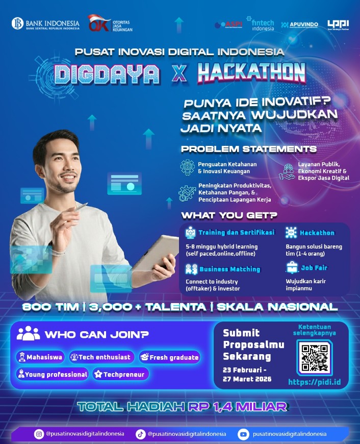 dhitasuryo's tweet photo. Indonesia tidak kekurangan talenta digital! Yang sering kurang adalah ruang untuk mencoba ide gila.
Nah, Pusat Inovasi Digital Indonesia (PIDI) lewat 🚀 Digdaya X Hackathon sedang membuka peluang. Kalau kamu punya ide,
ini waktunya. Yuk, daftar sekarang! #DigdayaXHackathon https://t.co/UyVCBCBj0j