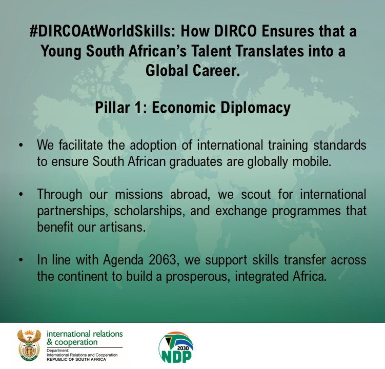 DIRCO_ZA's tweet photo. Why is #DIRCOAtWorldSkills Competition?
#WSZA2026 
#DHET
#SAForeignPolicy 
#SABilateralRelations
#PeopleToPeople https://t.co/U7juq7OKOE