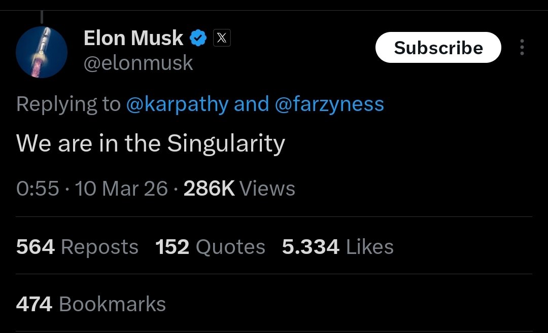 💥GEMATRIA PART 2: We are in the Singularity💥

Singularity status update from Elon:

Phase 1: Beginning of the singularity.
Phase 2: We are in the singularity.

Which roughly translates to:
The future has stopped knocking.
It kicked the door open and sat on the couch. 🤣

First,