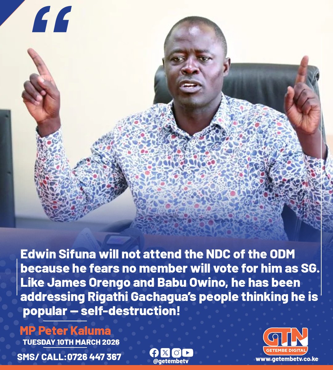 GetembeTV's tweet image. MP Peter Kaluma:
Edwin Sifuna will not attend the NDC of the Orange Democratic Movement because he fears no member will vote for him as SG. 
#ODM #NDC #KenyaPolitics #Sifuna #Kaluma  #Gachagua