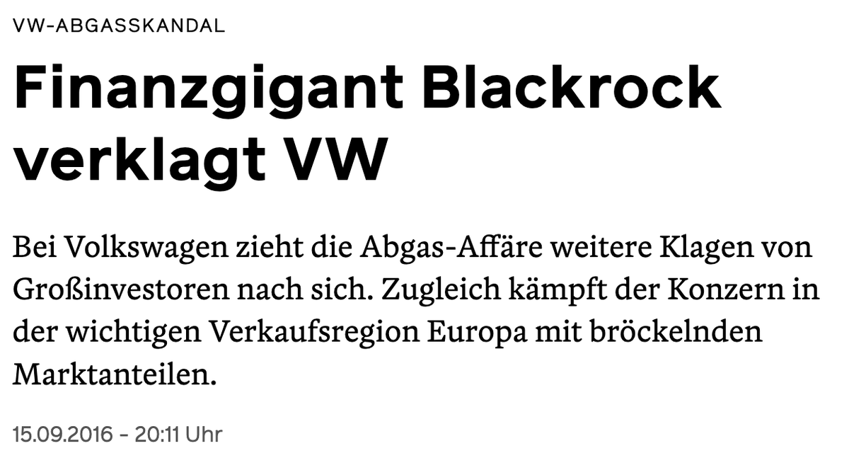 VW plant Streichung von 50.000 Stellen. 
Nur zur Erinnerung: Der Niedergang begann mit dem Abgas-Skandal, den BlackRock 2016 für eine Milliardenklage gegen VW nutzte. 
Aufsichtsratsvorsitzender von BlackRock Deutschland war damals: Friedrich Merz ...