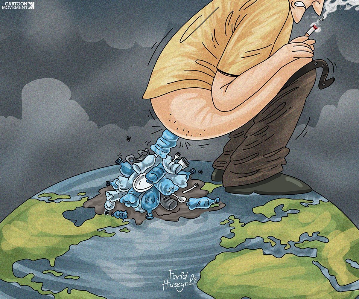 cartoonmovement's tweet image. We are constantly depleting all the world’s resources. In return, we damage nature with all our might. For future generations, we leave a useless world. Today's cartoon by Farid Huseynli. More cartoons: cartoonmovement.com 

#plastic #nature #planet