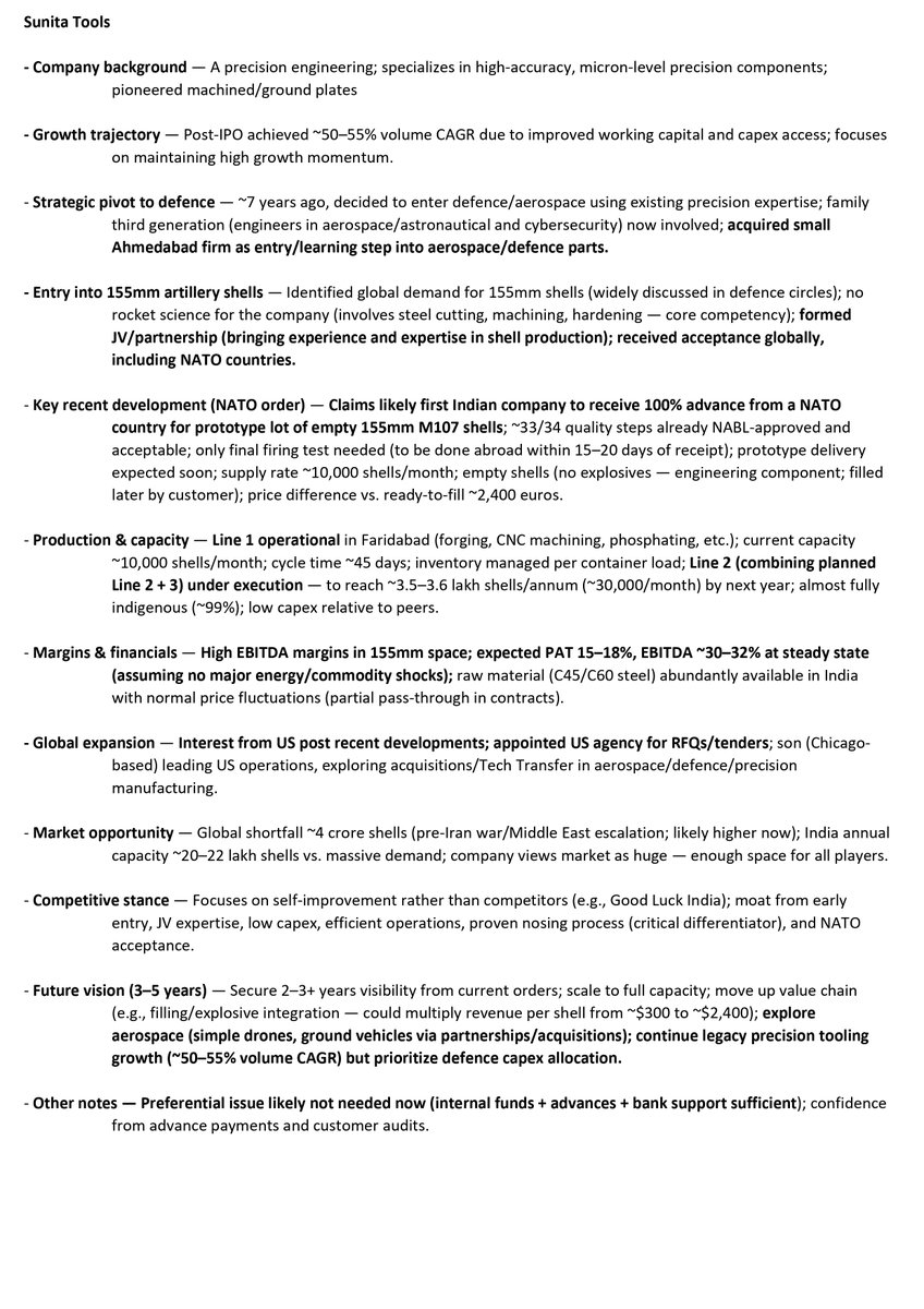 sachprat07's tweet image. Arihant Bharat Connect Conference March '26:

👉Day 3: 

💠Sunita Tools
💠Bondada Engineering

#sunitatools #bondada #bondadaengineering #bharatconnectconference #arihantcapital