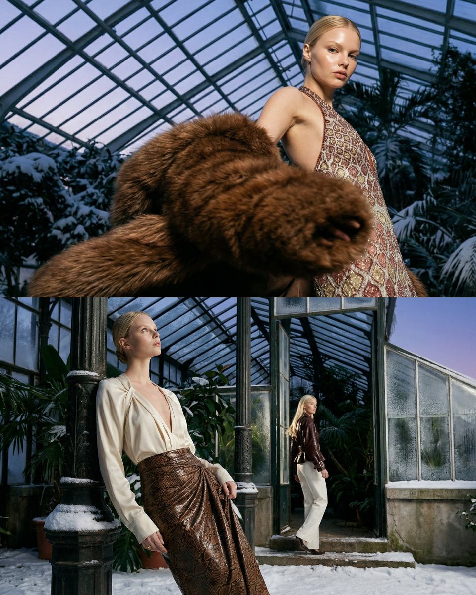 GnRomain's tweet photo. Proud to have worked on the visual campaign for Saiid Kobeisy's Fall Winter 2026 Ready-to-Wear collection. ✦

A glasshouse covered in snow. Women dressed in couture. A snow leopard in the shadows. https://t.co/R5SxTUFY3p