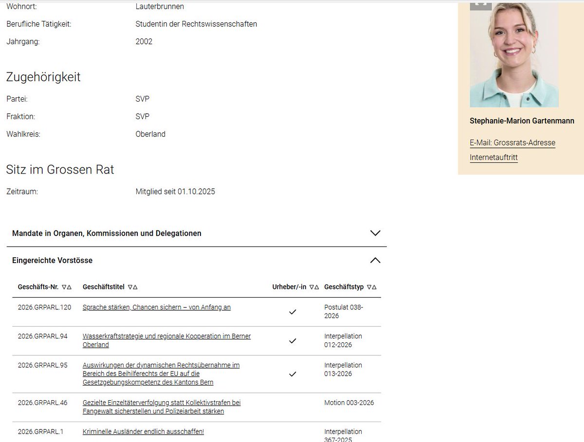 wg3800ch's tweet image. Grosser Rat des Kantons Bern: Vorstösse von Stephanie Gartenmann. #SVP #Gartenmann #BernerGrosserRat

Quelle: gr.be.ch/de/start/gross…