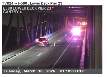 KCBSAMFMTraffic's tweet photo. #RichmondSanRafaelBridge -- Roadwork on eastbound #Interstate580, the two right lanes are closed for roadwork. (Photo: @CaltransD4) #KCBSTraffic. https://t.co/L89o7RBrqt