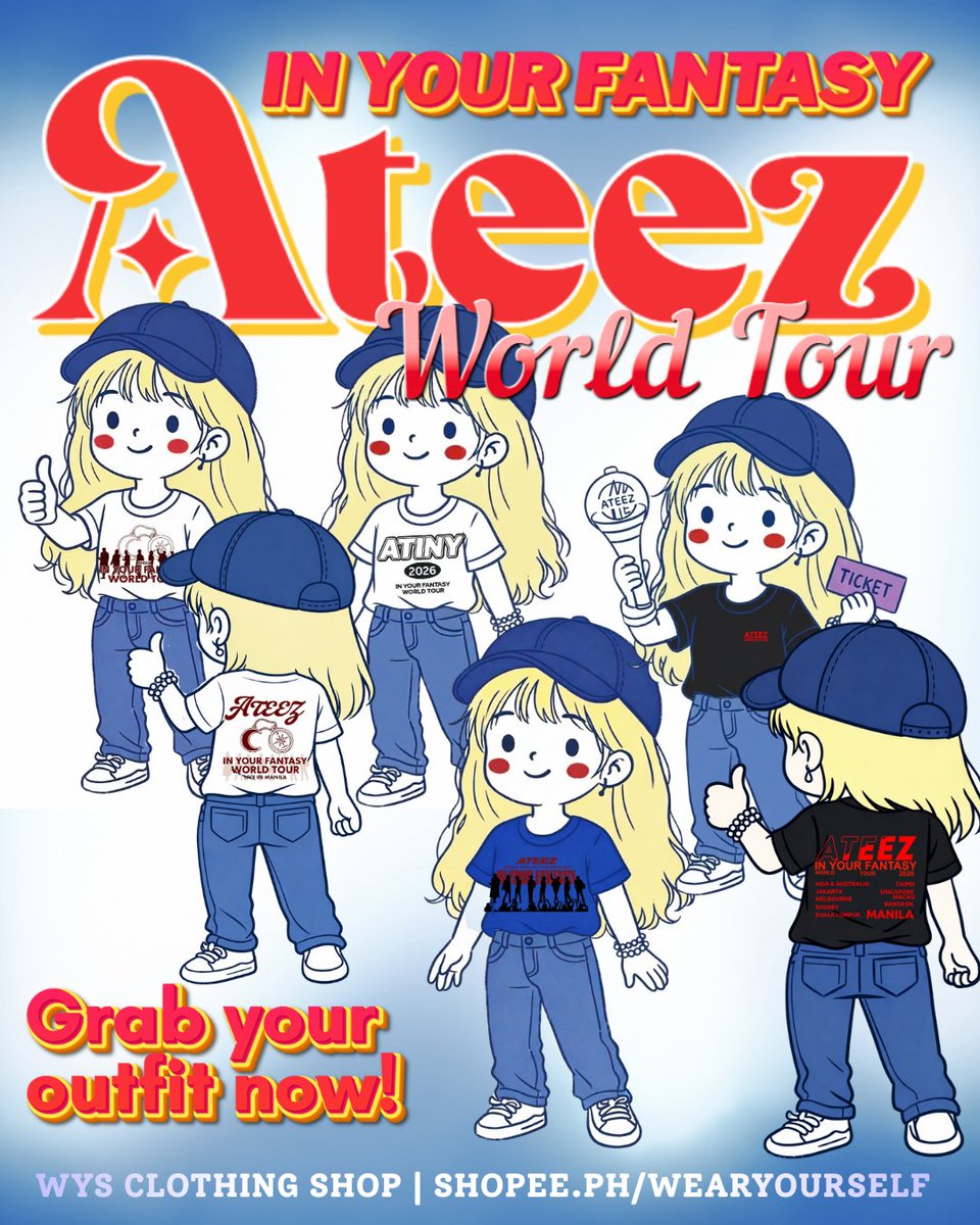 wearyourselfph's tweet image. Concert season is coming! 🎤✨
Get ready for the ATEEZ In Your Fantasy World Tour with our Kpop-inspired Tshirts.

Grab your outfit now!
🛒 ph.shp.ee/HoBXTegt
🛒s.lazada.com.ph/s.ZaoqmQ
🛒vt.tiktok.com/ZS9dXjU9dEmC4-…

#ATEEZ #ATINY #KpopMerch #KpopOutfit #WorldTourFit