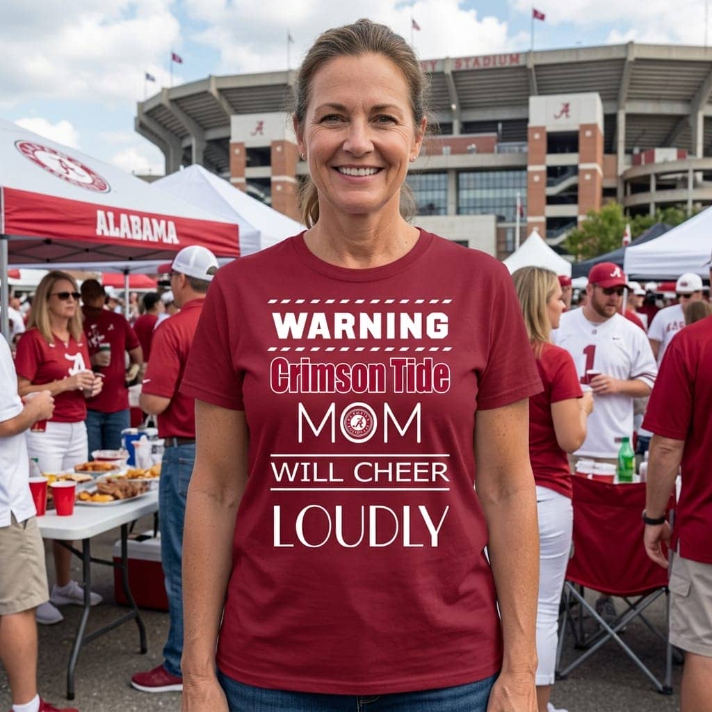 serenocity's tweet photo. Warning Mom Will Cheer Loudly Alabama Crimson Tide T Shirts https://t.co/kDllvc2unj https://t.co/GqVIqBvcv5