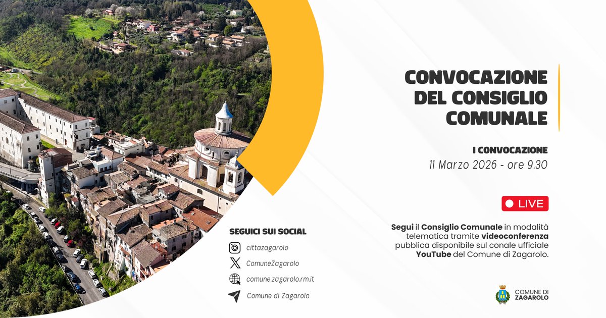 ComuneZagarolo's tweet photo. CONVOCAZIONE DEL CONSIGLIO COMUNALE DI ZAGAROLO
Info: https://t.co/WQ2UkZ0jB9 https://t.co/QF4hBlWUZh