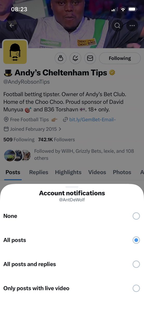 AntDeWolf's tweet photo. @AndyRobsonTips You are a credit to your family Andy, always impressed with what you do bring on Cheltenham, mate🐎 https://t.co/SEIgO04PGj