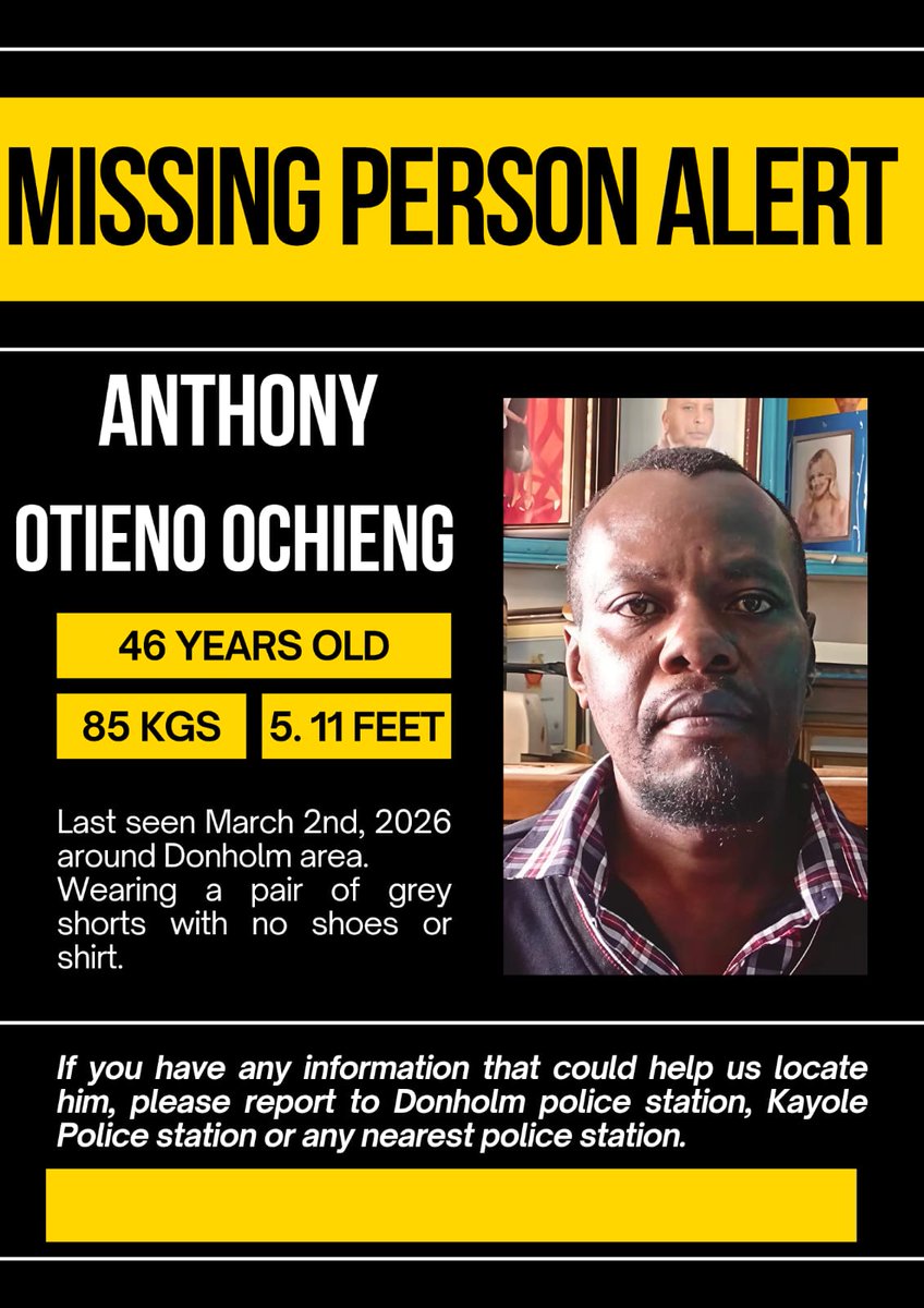 As seen on Whtsapp ( Message was: Good morning members kindly help with sharing this far and wide, 🙏🏾🙏🏾 my cousin has been missing for several days now, last seen around the donholm area.)

RT if you can 😔